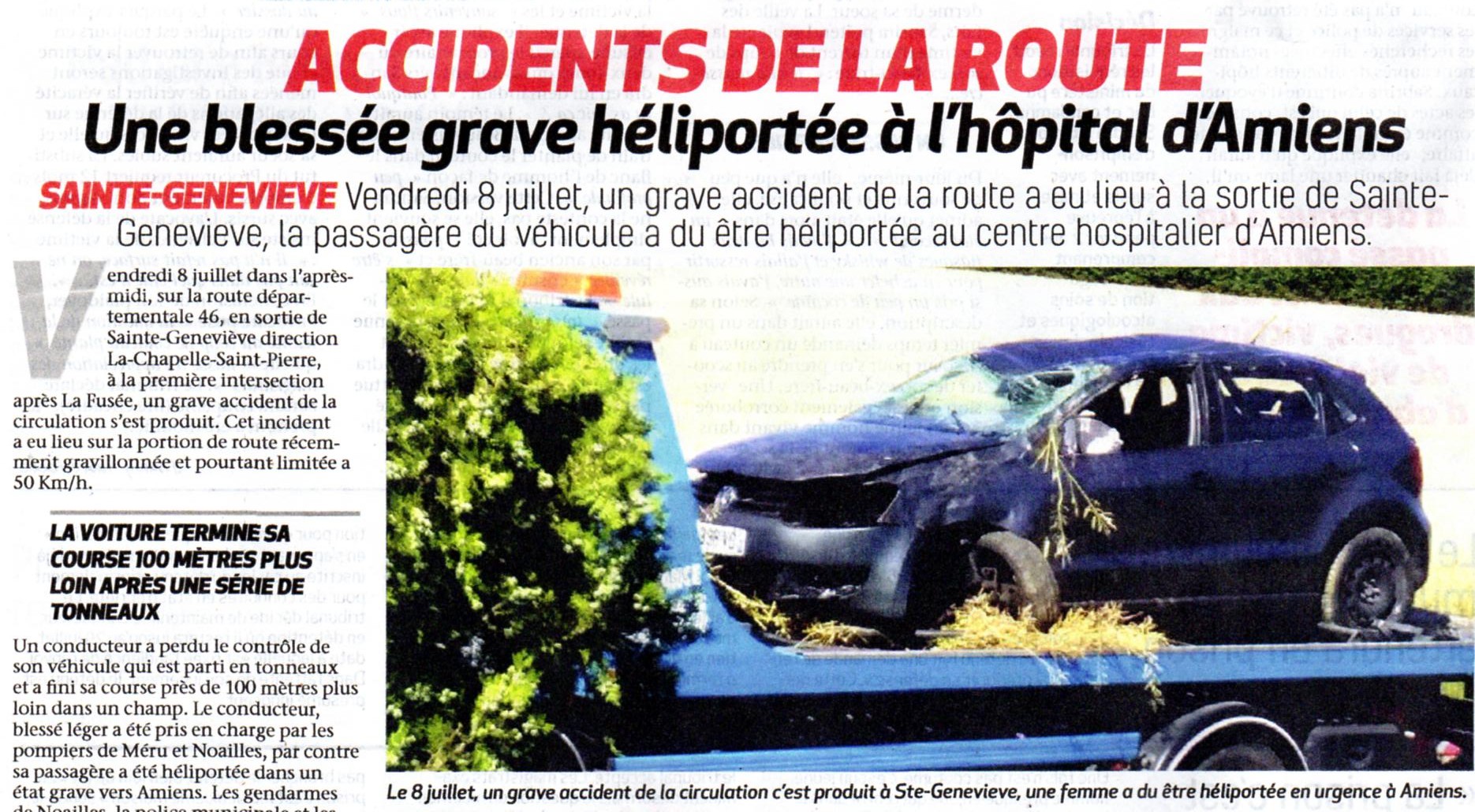 Dans l’Observateur de Beauvais (12/07/19) un article sur un accident